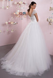 Lace tulle strapless short sleeve ivory princess ball gown lace A-Line wedding dress