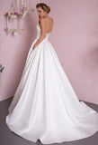 Lace satin strapless white ivory princess ball gow lace A-Line wedding dress