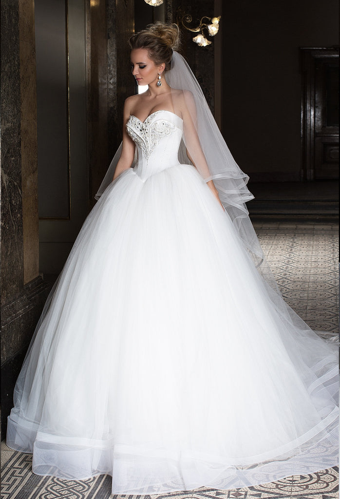 Lace tulle princess ball gown lace A-Line wedding dress