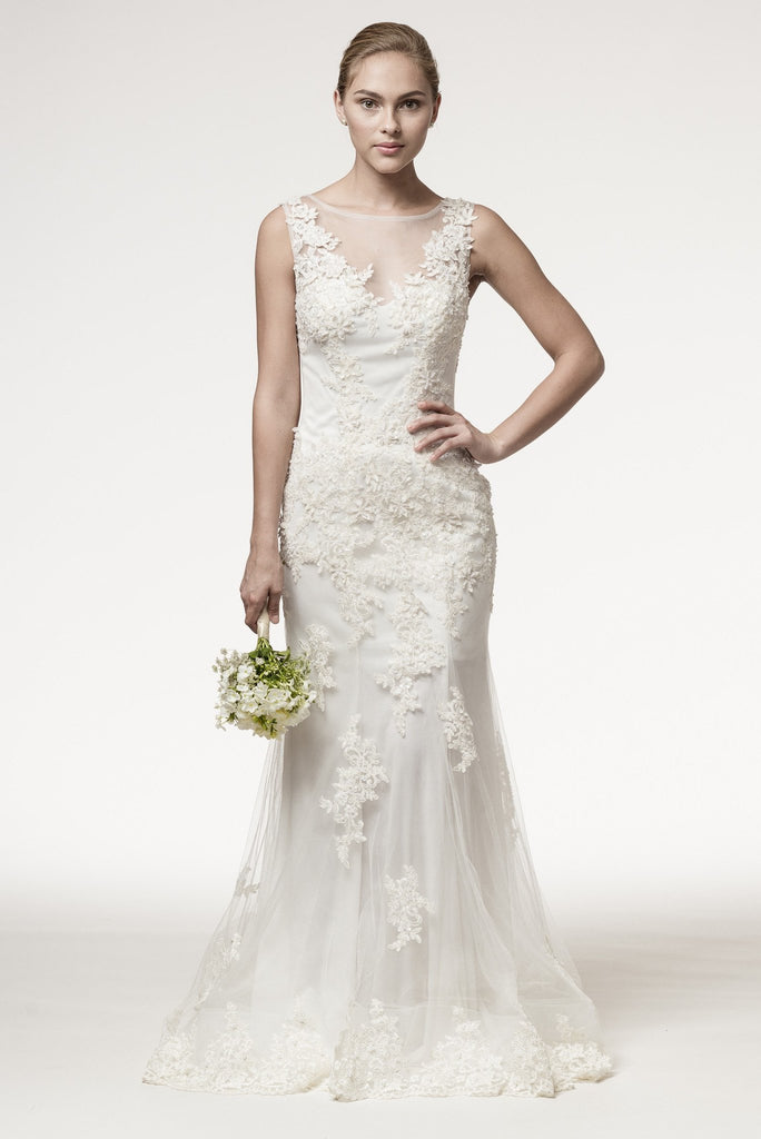 Wedding dress lace, SLEEVELESS, BATEAU NECK, SHEATH, TRUMPET