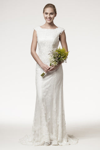 Lace wedding bridal trumpet dress BATEAU NECK