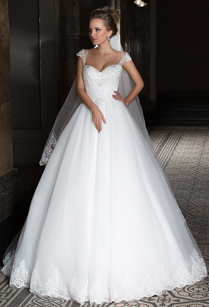 Lace tulle princess ball gown lace A-Line wedding dress