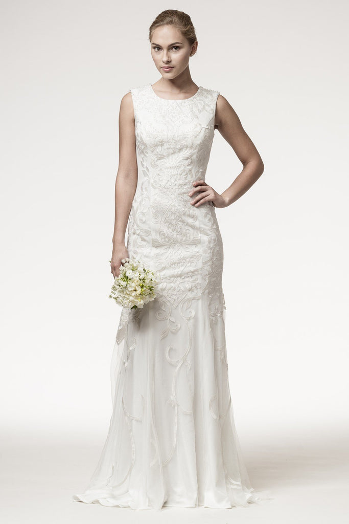 BRIDAL SLEEVELESS, BATEAU NECK, TRUMPET WEDDING DRESS
