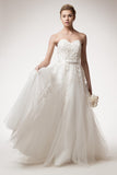 STRAPLESS, LACE-UP BACK, A-LINE, DETACHABLE BELT WEDDING DRESS