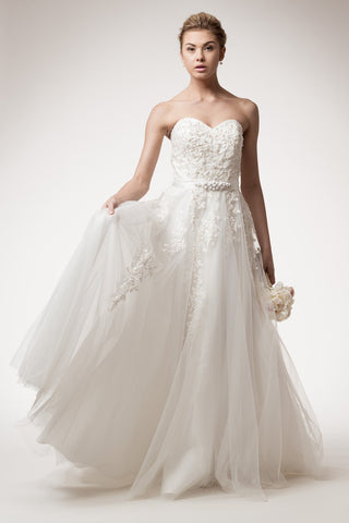 STRAPLESS, LACE-UP BACK, A-LINE, DETACHABLE BELT WEDDING DRESS