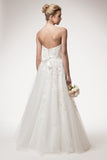 STRAPLESS, LACE-UP BACK, A-LINE, DETACHABLE BELT WEDDING DRESS