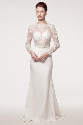 LONG SLEEVE, BACKLESS, BATEAU NECK, SHEATH Wedding Dress Lace