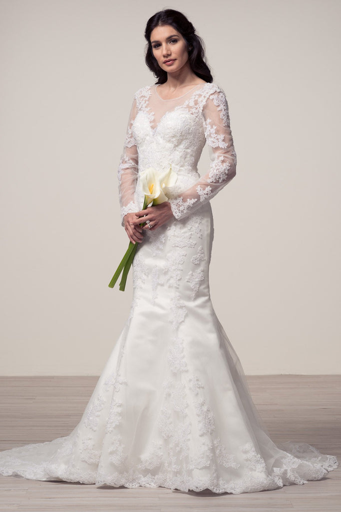 Wedding dress lace BATEAU NECK, LONG SLEEVE, MERMAID