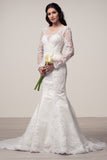 Wedding dress lace BATEAU NECK, LONG SLEEVE, MERMAID