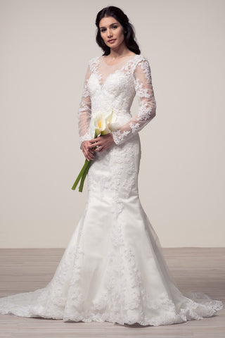 Wedding dress lace BATEAU NECK, LONG SLEEVE, MERMAID