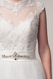 Wedding dress lace BATEAU NECK, CAP SLEEVE, OPEN BACK, A-LINE