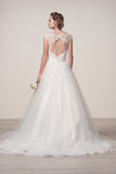 Wedding dress lace BATEAU NECK, CAP SLEEVE, OPEN BACK, A-LINE
