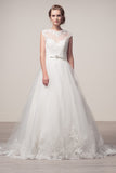 Wedding dress lace BATEAU NECK, CAP SLEEVE, OPEN BACK, A-LINE