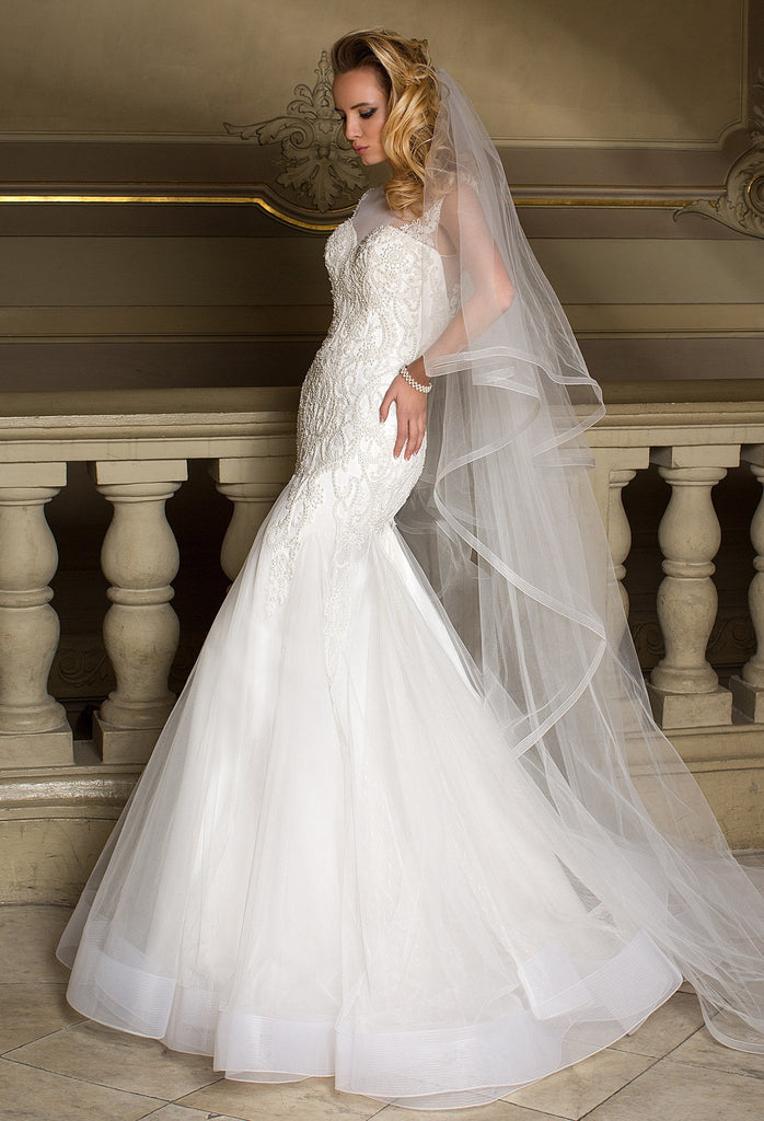 Lace white ivory princess ball gow lace A-Line wedding dress