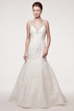 Wedding dress lace A-line ball gown SLEEVELESS, V-NECK, BACKLESS, TRUMPET