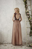 Chiffon lace long bridesmaid dress.