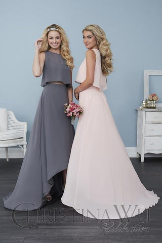 Chiffon lace long bridesmaid dress.
