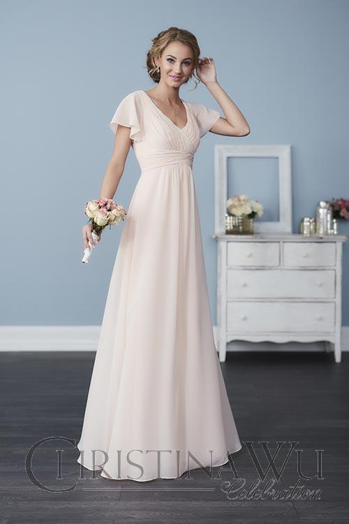 Chiffon lace long bridesmaid dress.