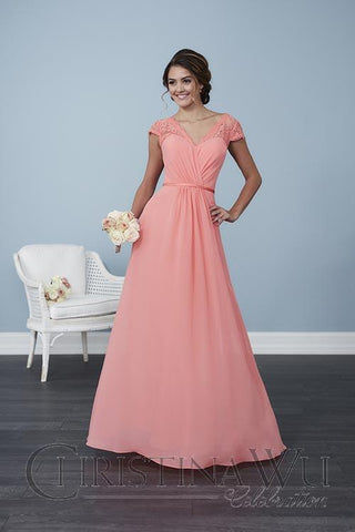 Chiffon lace long bridesmaid dress.