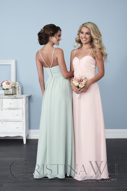 Chiffon lace long bridesmaid dress.