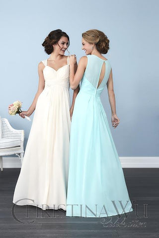 Chiffon lace long bridesmaid dress.