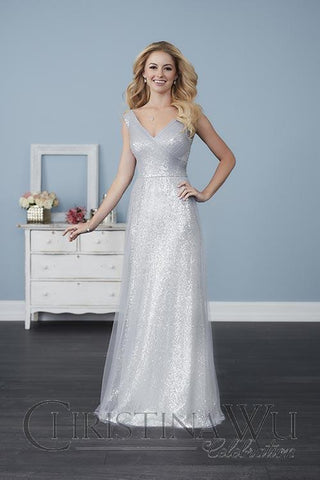 Chiffon lace long bridesmaid dress.
