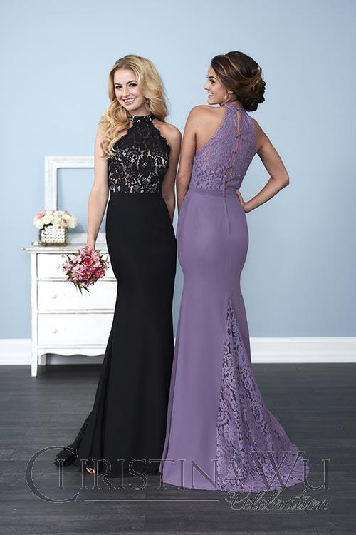 Chiffon lace long bridesmaid dress.