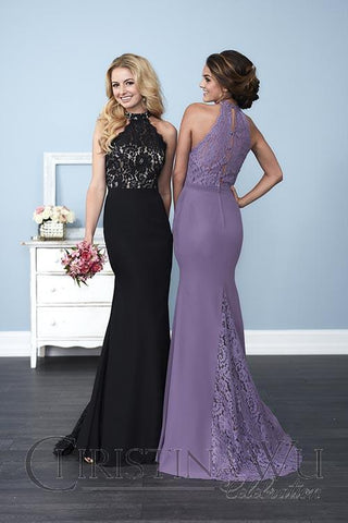 Chiffon lace long bridesmaid dress.