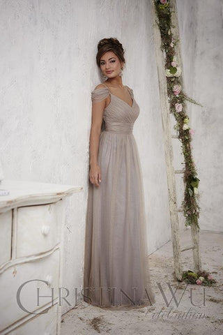Chiffon lace long bridesmaid dress.