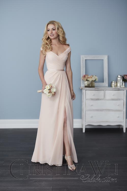 Chiffon lace long bridesmaid dress.