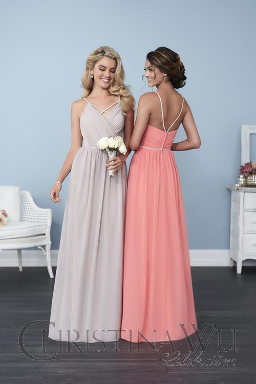 Chiffon lace long bridesmaid dress.