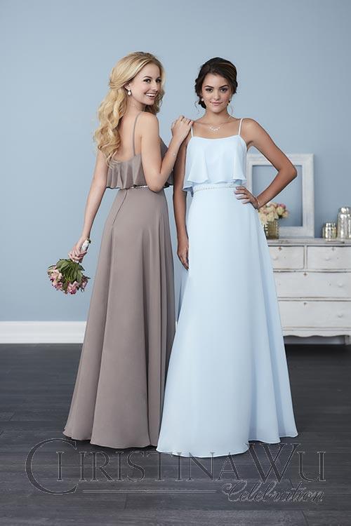 Chiffon long bridesmaid dress.