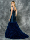 Mikado sleeveless, sweetheart, tumpet-mermaid with ruffles Prom Gown