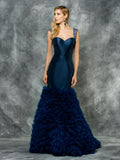 Mikado sleeveless, sweetheart, tumpet-mermaid with ruffles Prom Gown
