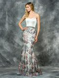 Strapless, satin & lace, trumpet Prom Gown