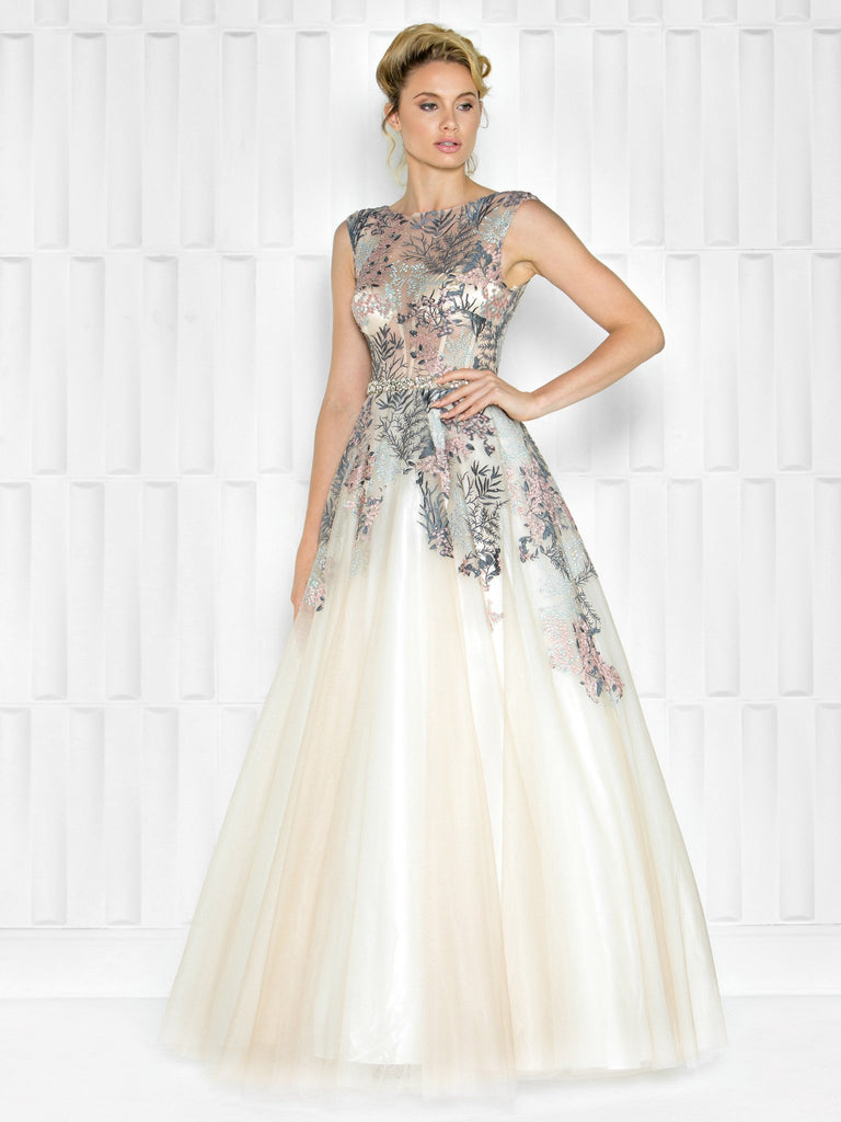 Sleeveless, mesh & lace A-line, Prom Gown
