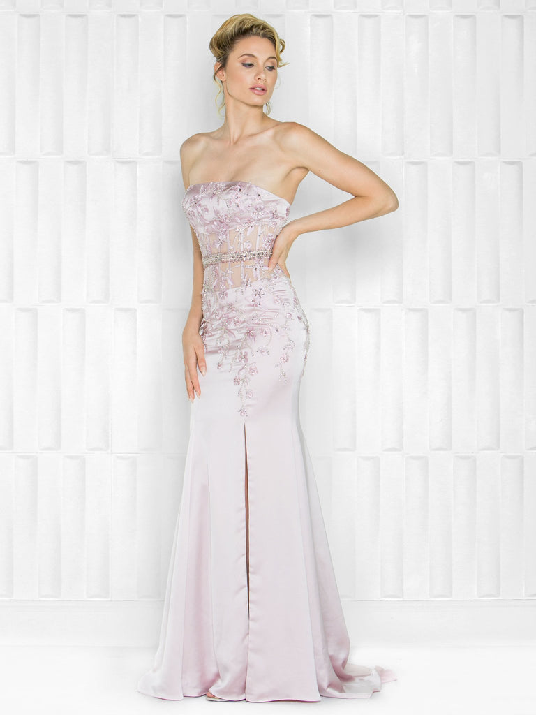 Strapless beaded , A-line, with split ,Tricetate Prom Gown