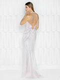 sleeveless, all beaded, A-line mesh Prom Gown
