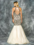 Halter neckline all beaded, trumpet-mermaid, mesh Prom Gown