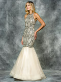 Halter neckline all beaded, trumpet-mermaid, mesh Prom Gown