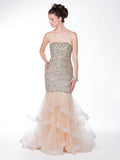 Strapless, all beaded, trumpet-mermaid, mesh Prom Gown