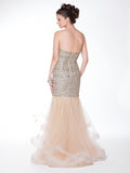 Strapless, all beaded, trumpet-mermaid, mesh Prom Gown