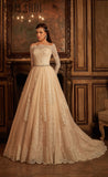 Beaded Lace ball gowm A-Line long sleeve Wedding Dress