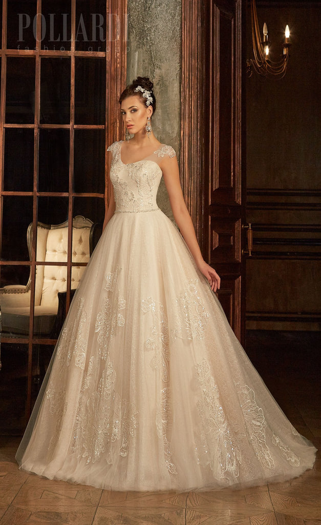 Beaded Lace ball gown A-Line short sleeve Wedding Dress