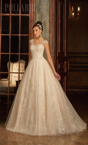Beaded Lace ball gown A-Line short sleeve Wedding Dress
