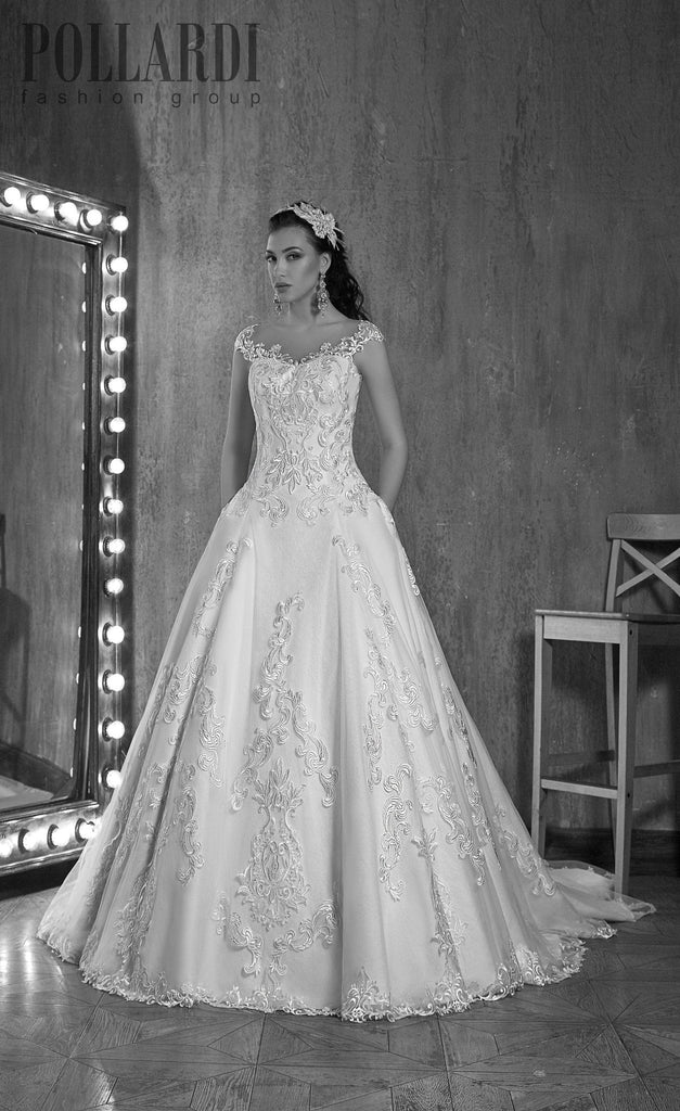 Beaded lace satin gown ivory a-Line Wedding Dress