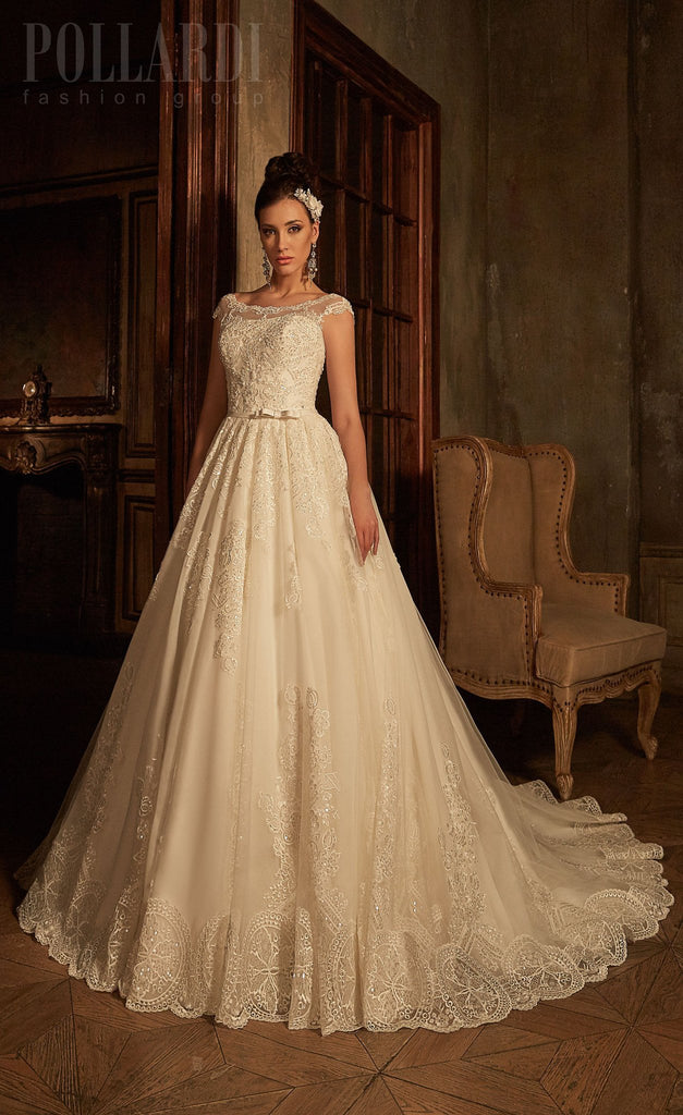 Beaded lace satin ball gown ivory a-Line Wedding Dress