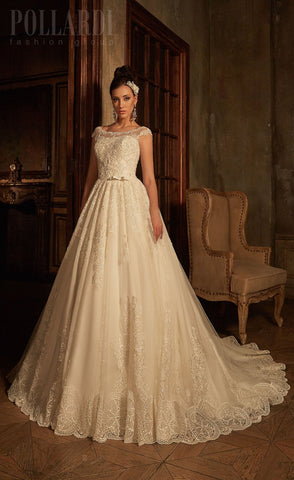Beaded lace satin ball gown ivory a-Line Wedding Dress