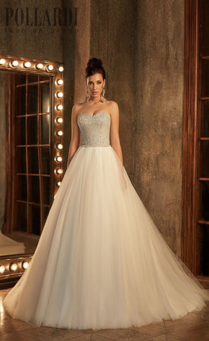 Beaded pearl rhinestone lace ball gown a-Line Wedding Dress