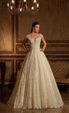 Beaded pearl lace satin ball gown ivory a-Line Wedding Dress